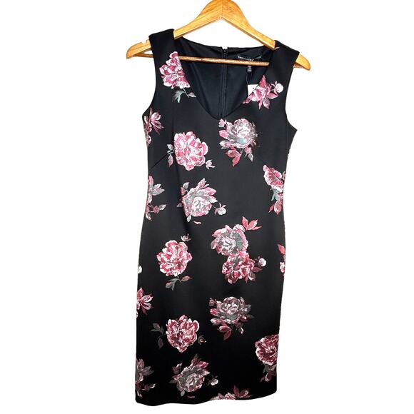 White House Black Market Dresses & Skirts - White House Black Market Black Floral Scuba Sheath Dress Size 4 Cocktail Party